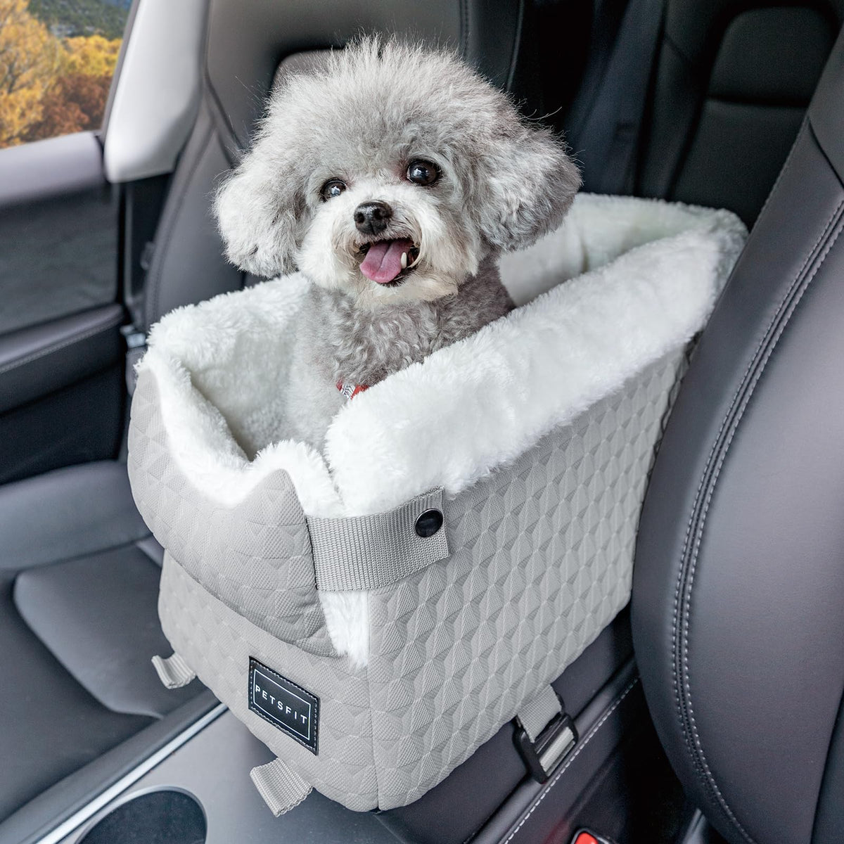 Petsfit center console dog car seat provides stable placement for small pets.