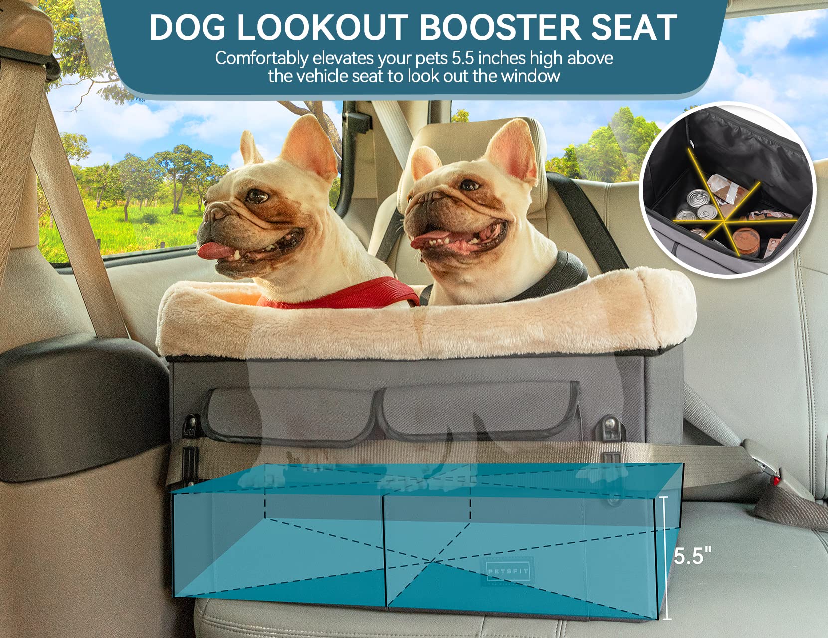 Petsfit dog car seat collapsible design demonstrates easy storage.
