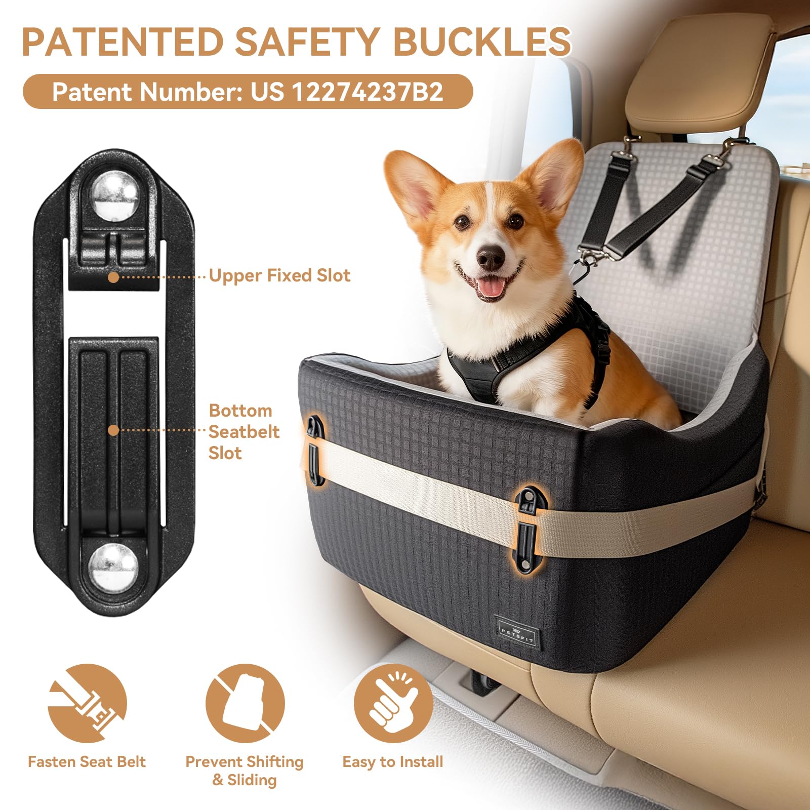 Petsfit dog car seat dual-sided cushion for all-season comfort.