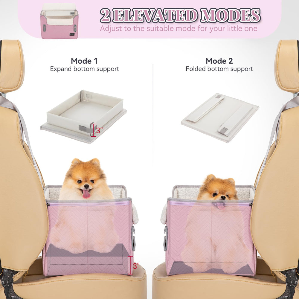 PETSFIT dog car seat light pink clip-on leash attachment secures harness.