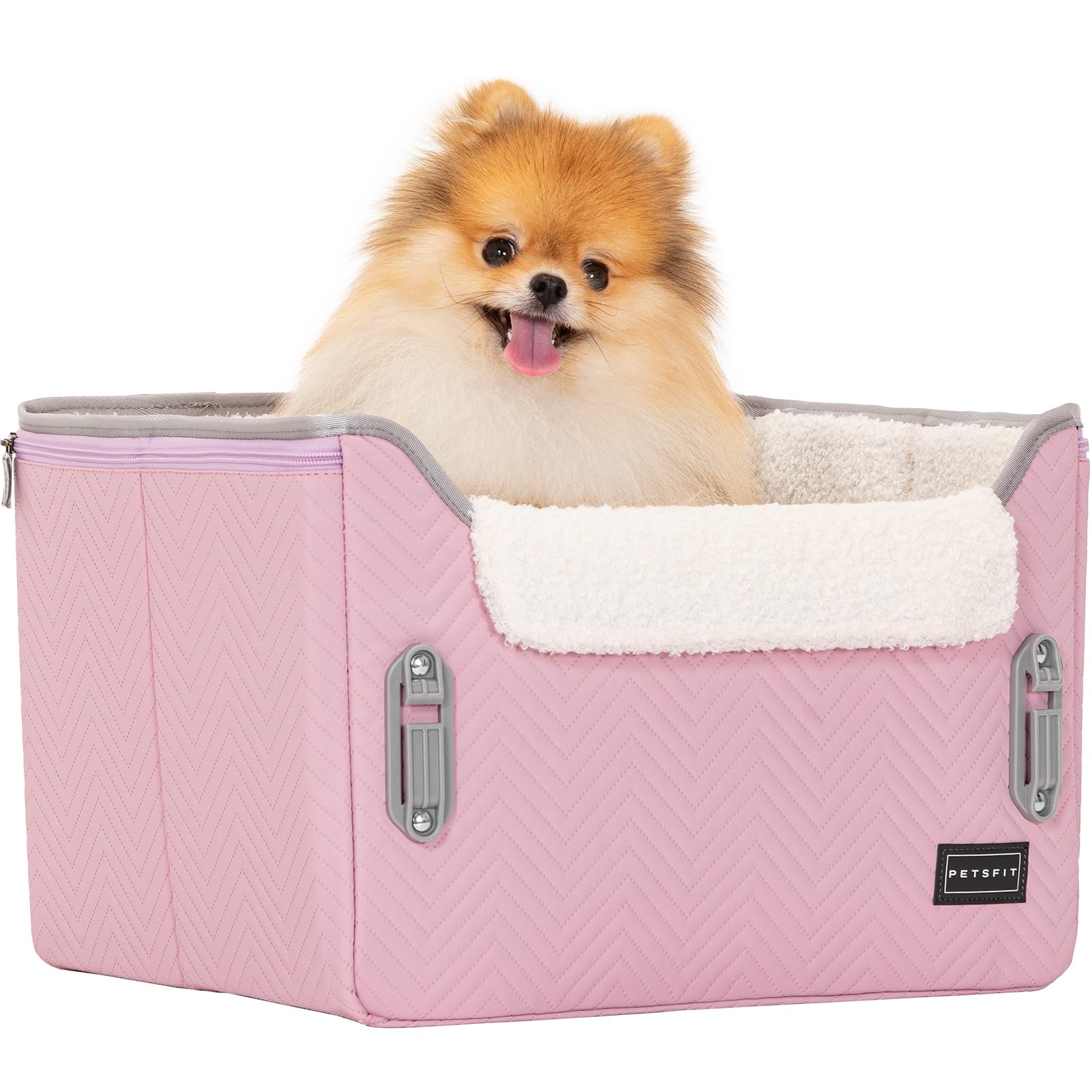 PETSFIT dog car seat light pink in-car installation is quick.