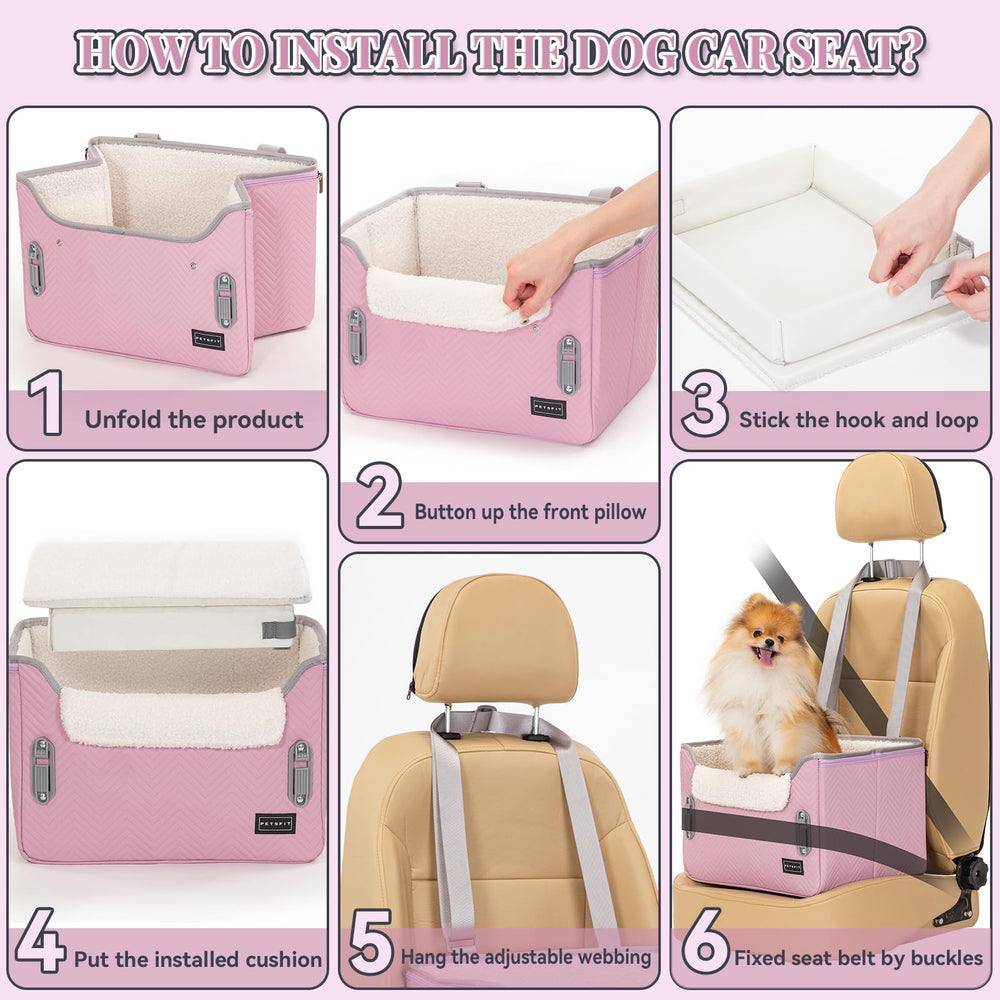 PETSFIT dog car seat light pink padded booster cushion adds comfort.