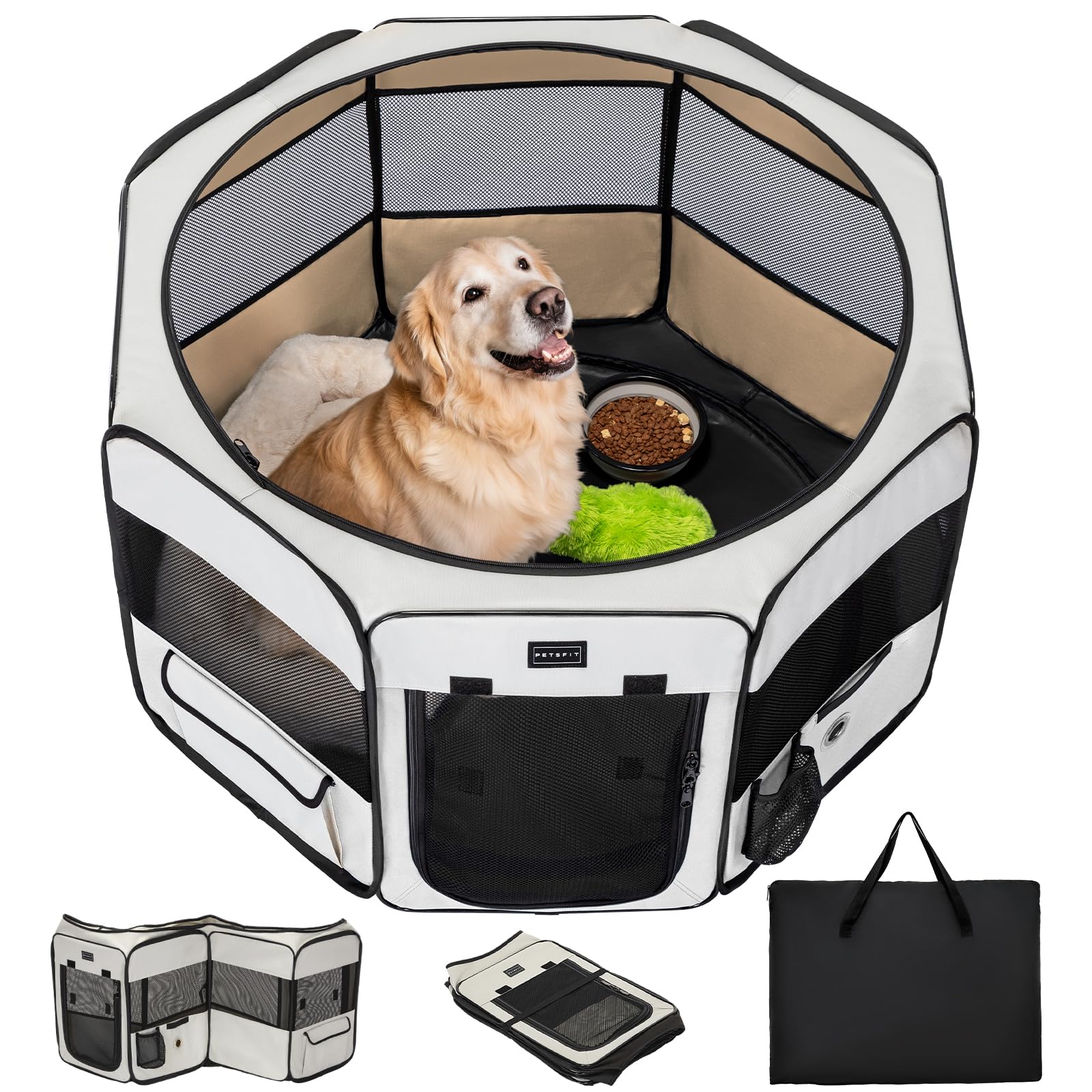 Petsfit dog playpen front view with tall 28.5 inch walls for containment