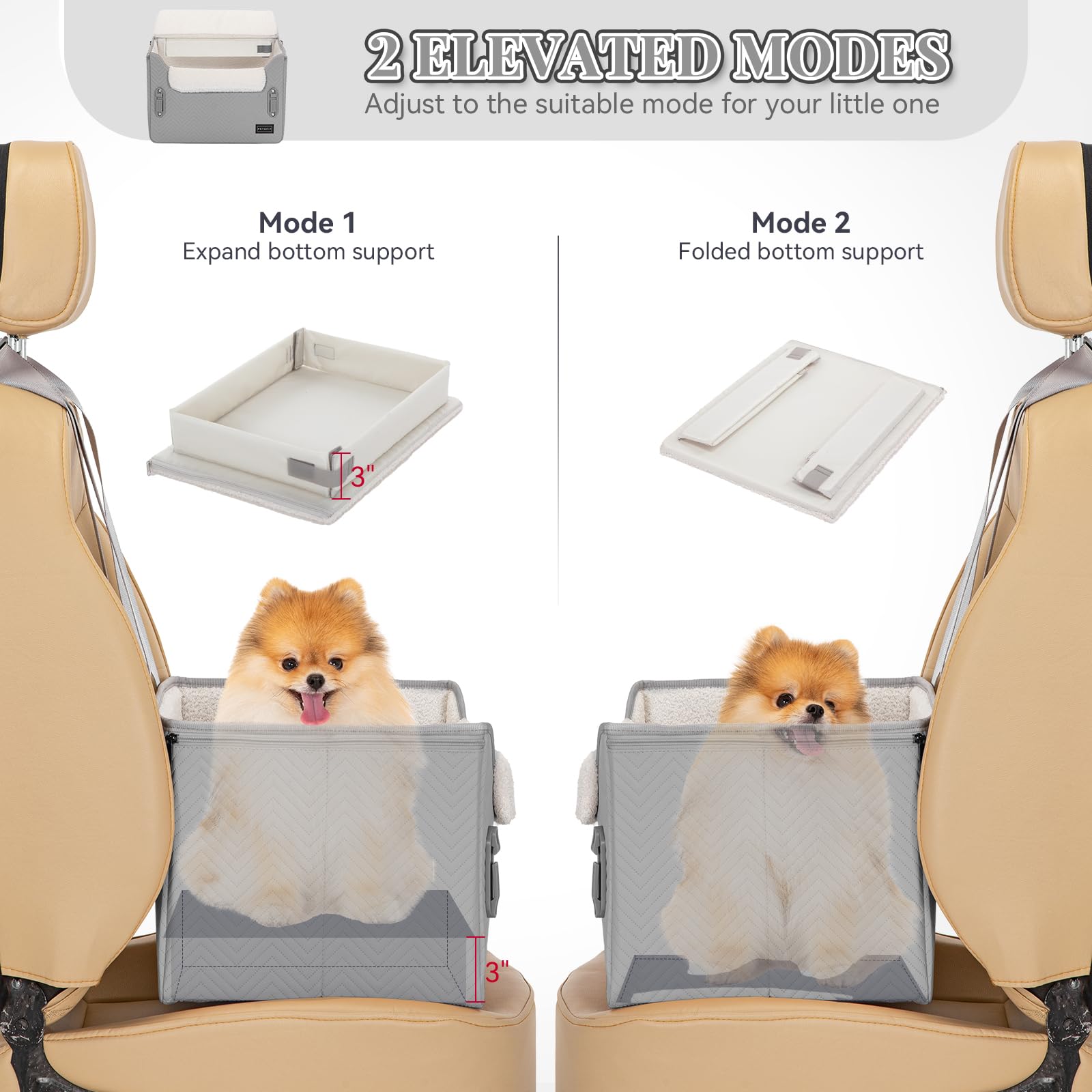 Petsfit dog seat with clip-on leash for added restraint during trips.