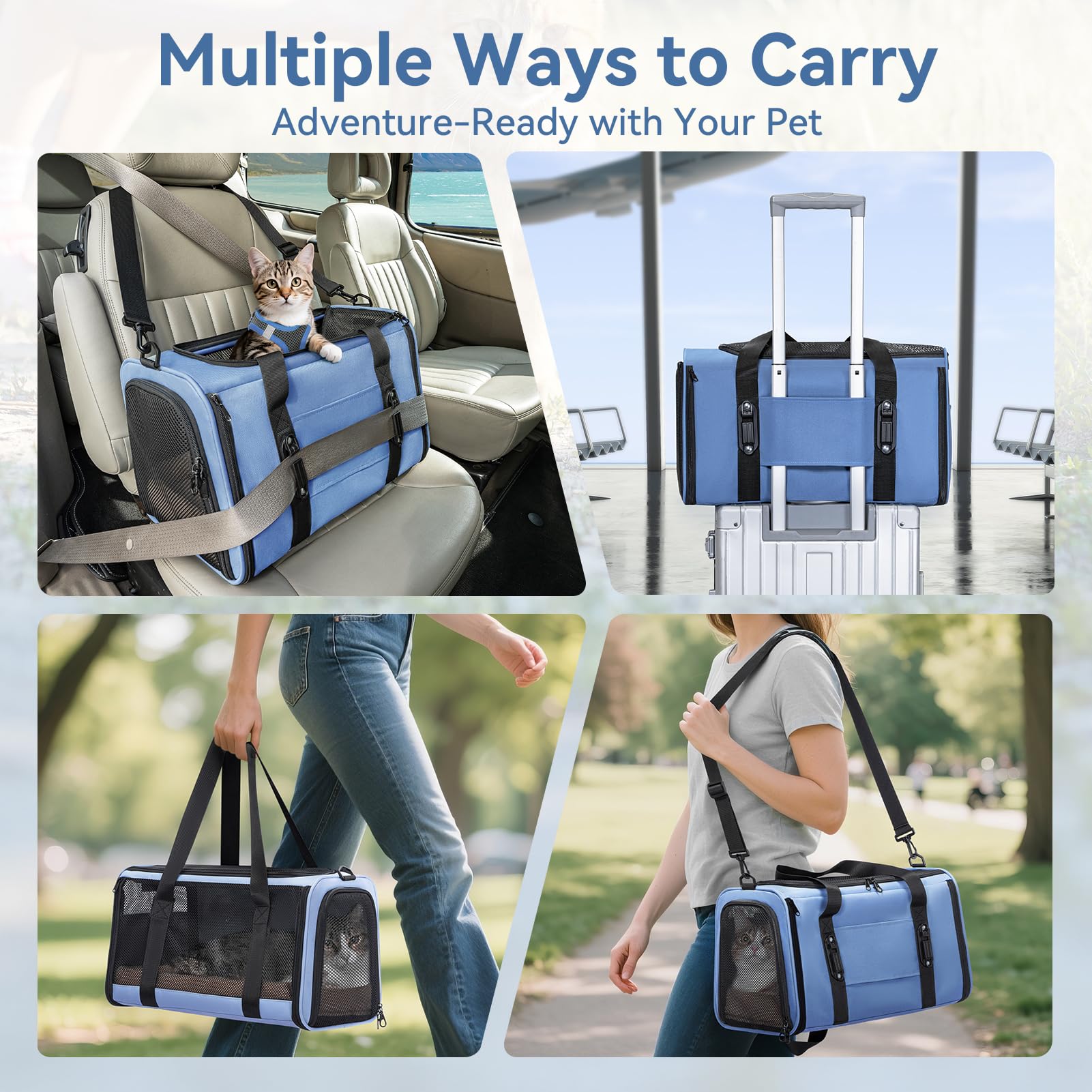 Petsfit lightweight carrier with secure zippers for vet visits