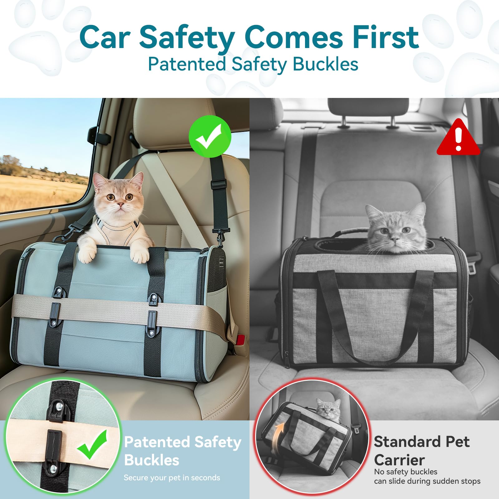 Petsfit patented safety buckles attach to car seat for secure driving