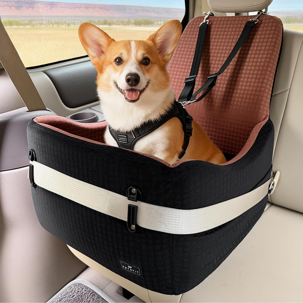 PETSFIT patented safety buckles securing the car seat for secure travel