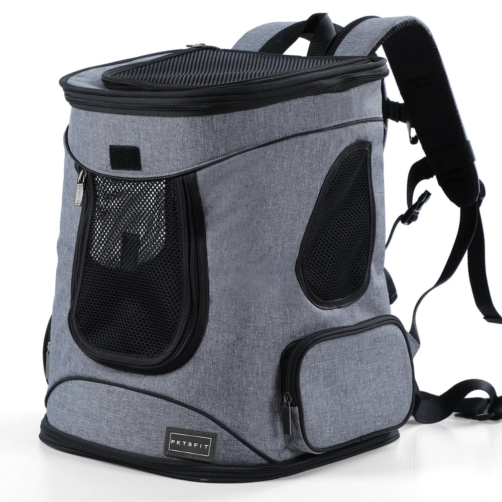 Petsfit pet backpack carrier back view showing upgrade waist cushion for a comfortable, secure travel