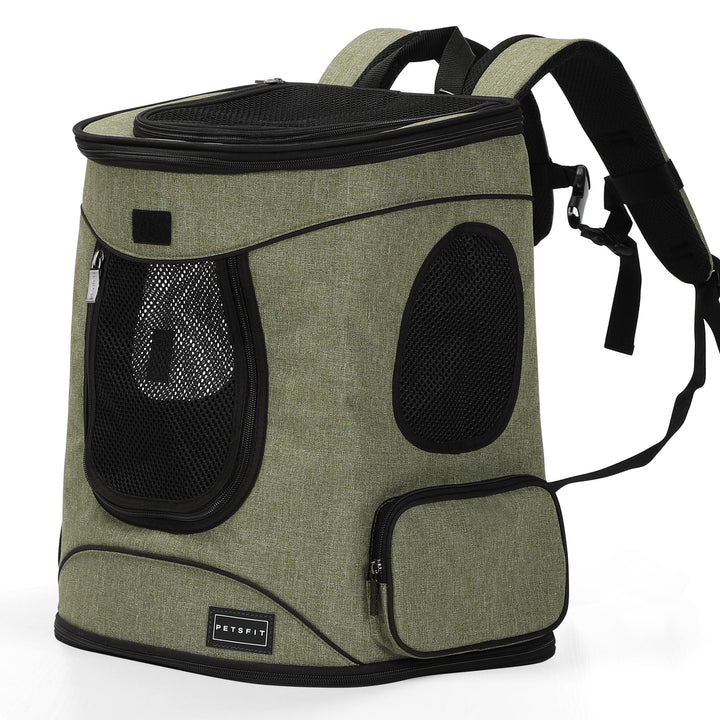 Petsfit pet backpack carrier front view with roomy space for small pets.
