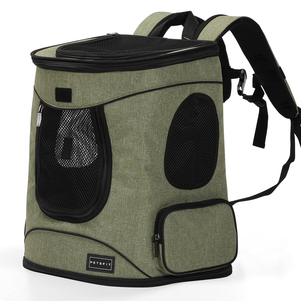 Petsfit pet backpack carrier front view with roomy space for small pets.