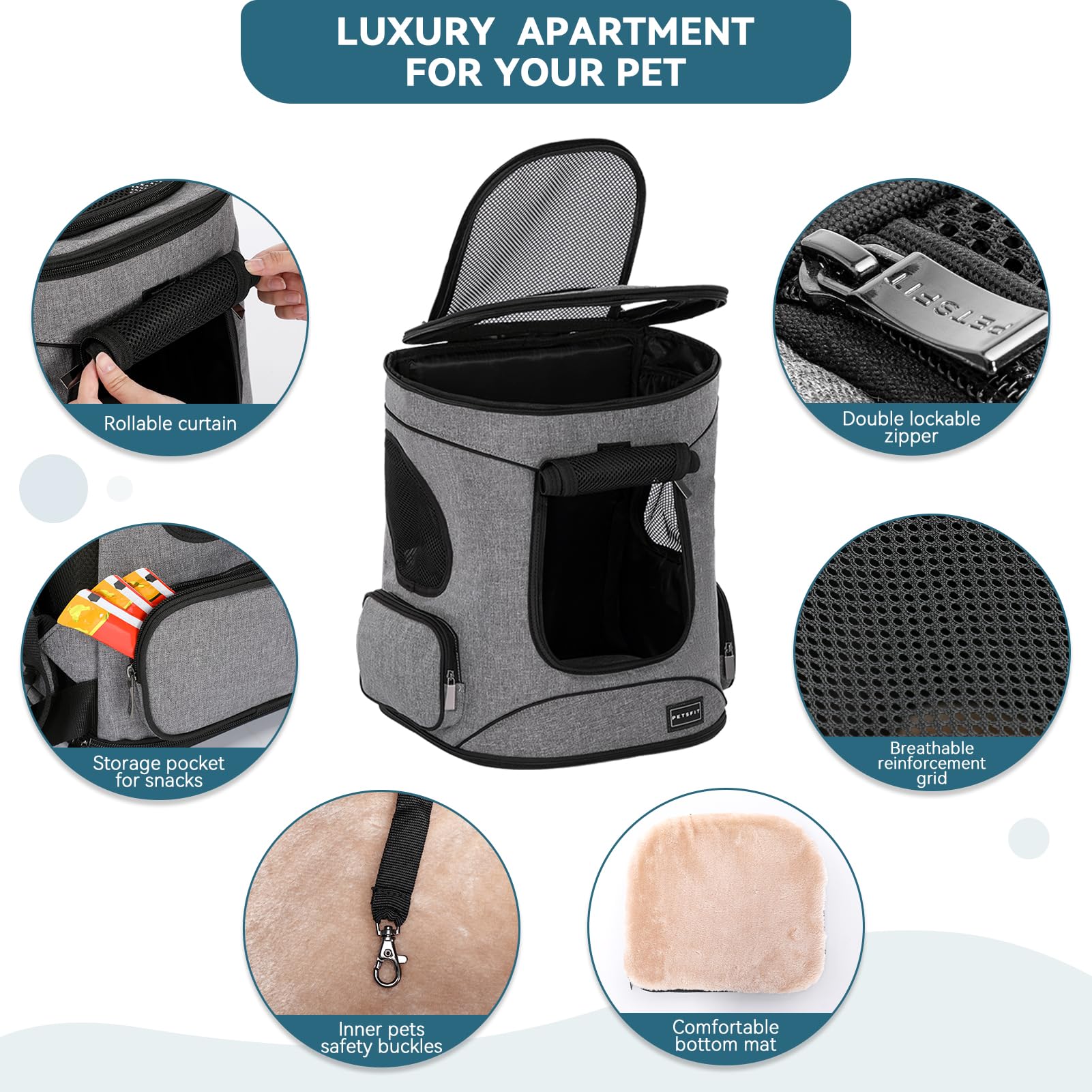 Petsfit safe travel features with lockable zipper and built-in safety belt