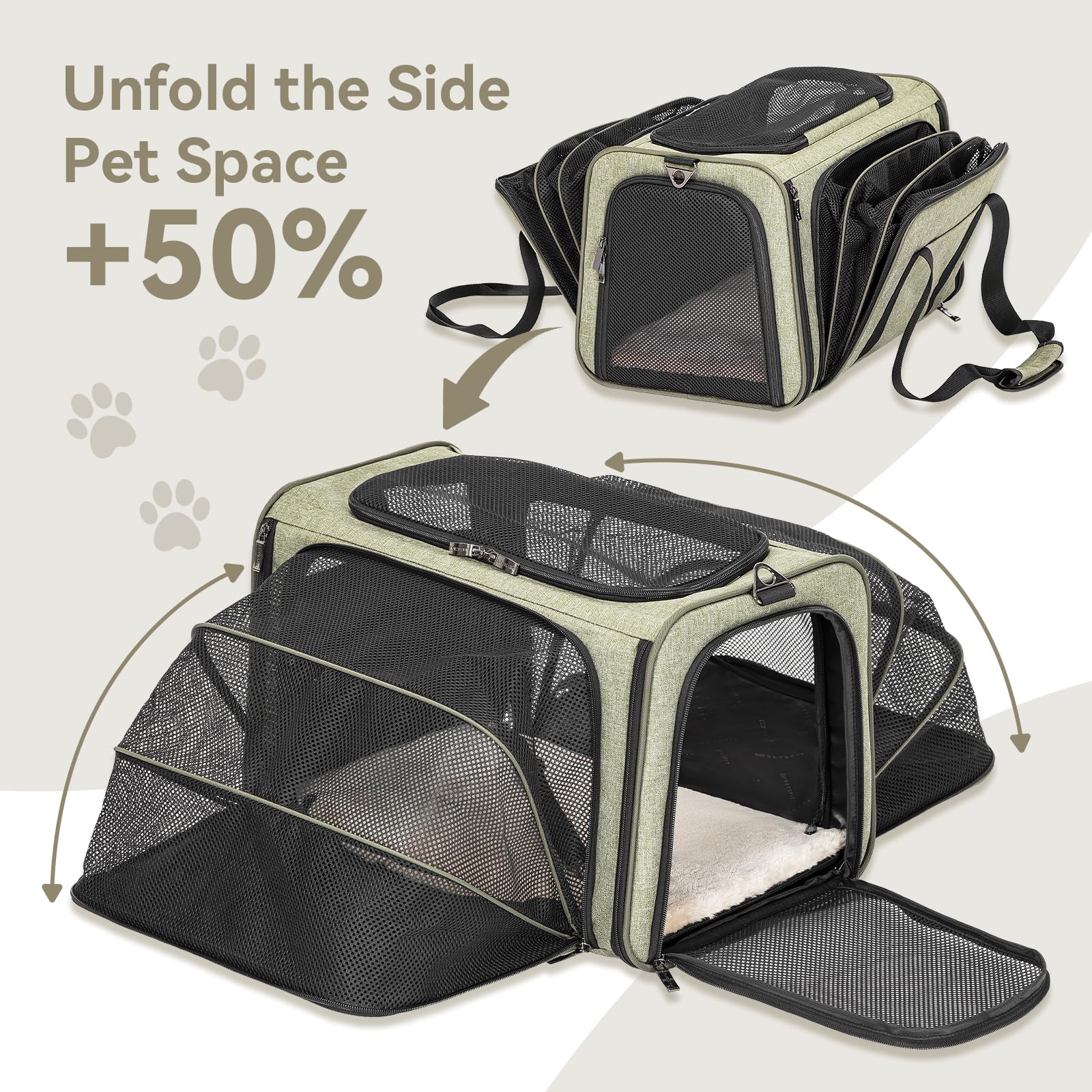 Petsfit removable plush mat provides cozy comfort during flights and car rides.