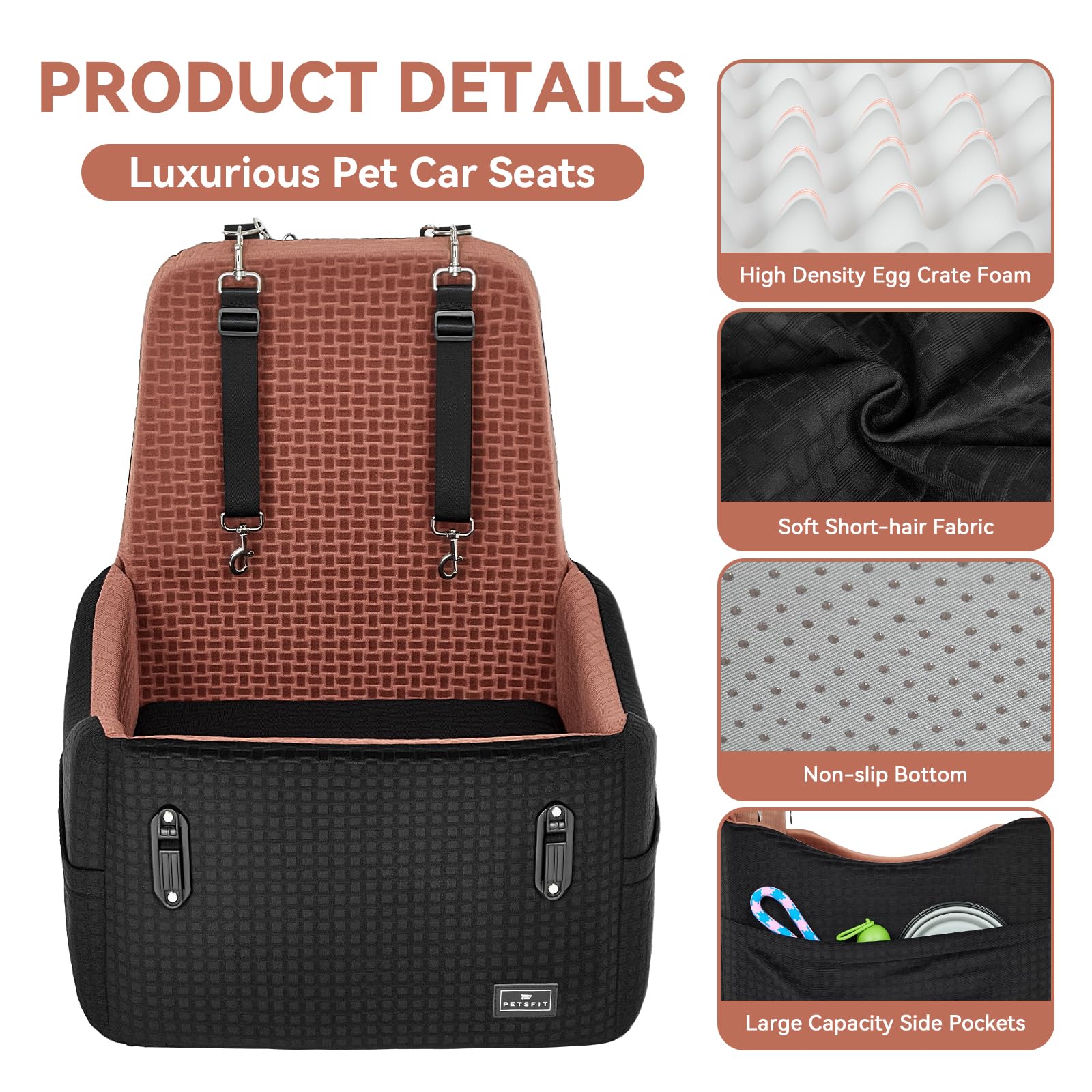 PETSFIT seatbelt anchors and headrest straps ensure secure installation