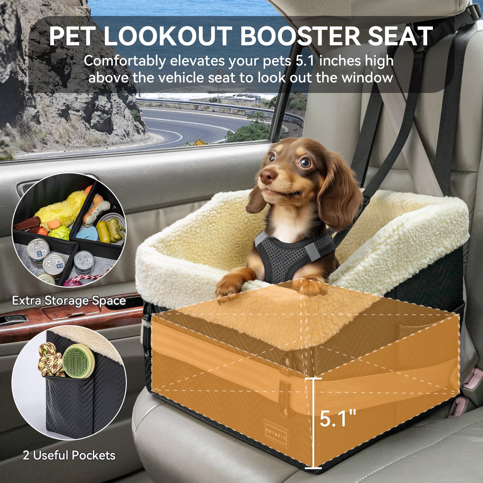 PETSFIT side-panel support maintains a secure seating area.