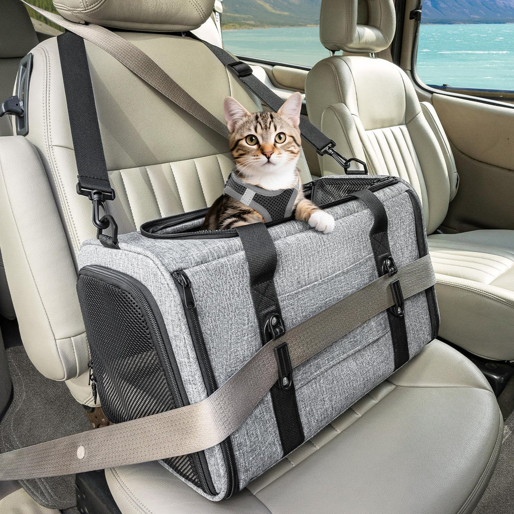 Petsfit soft-sided carrier with patented safety buckles for secure rides.