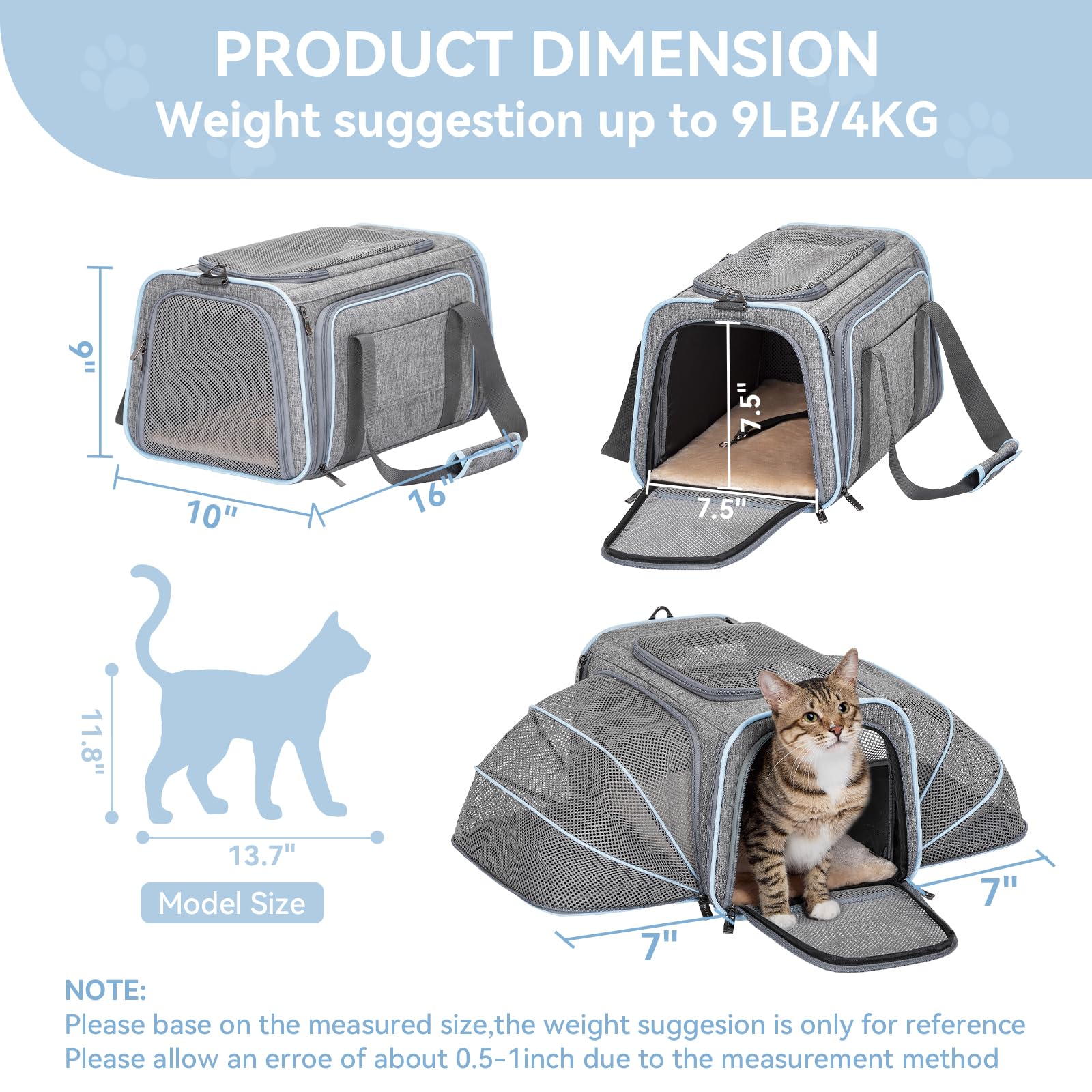 Petsfit soft-sided pet carrier with plush pad provides cozy resting area.