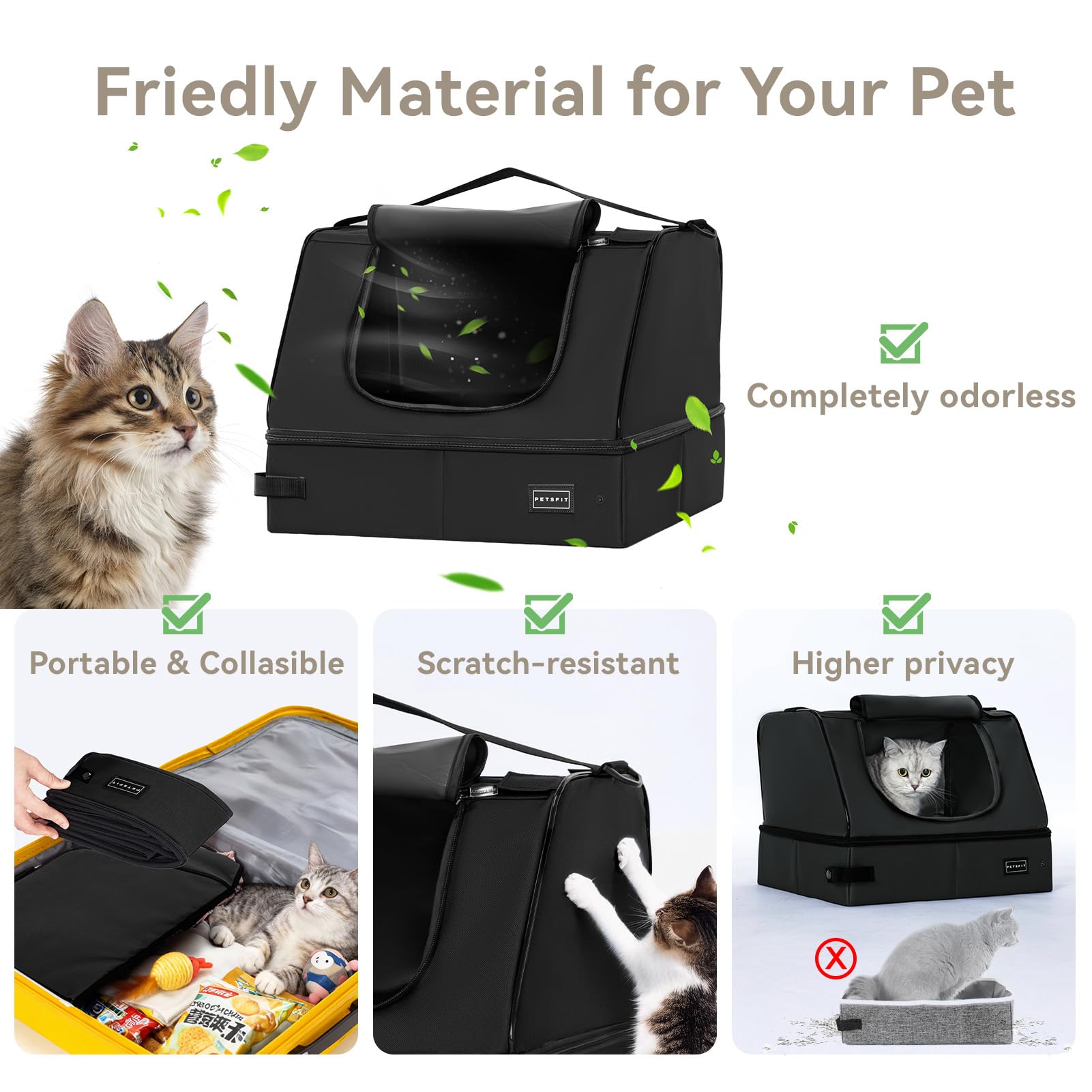 PETSFIT front privacy flap reduces litter scatter during use