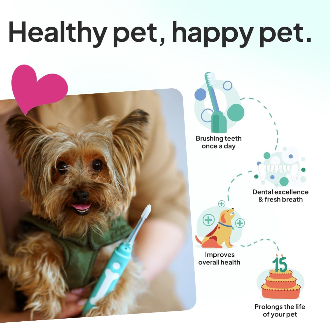 Petsie no toothpaste needed for easy brushing anywhere.