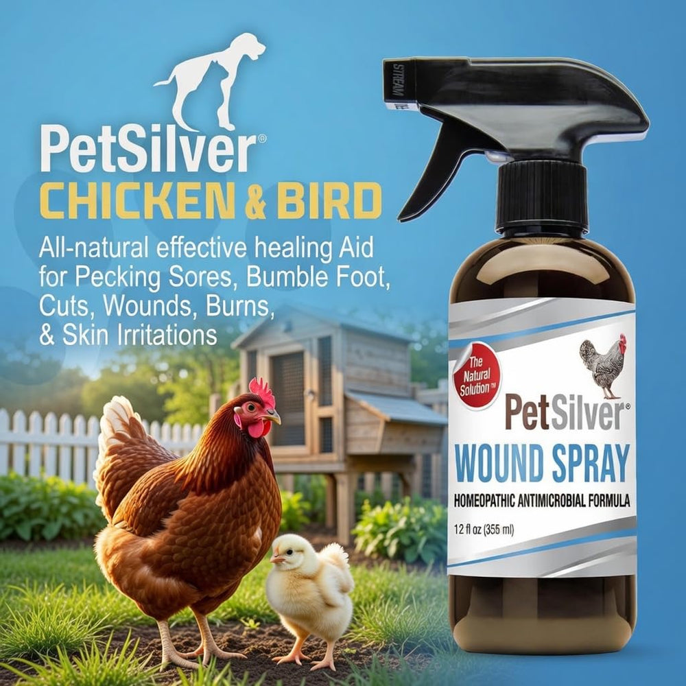 PetSilver 12 oz bottle ready for quick poultry first-aid readiness.