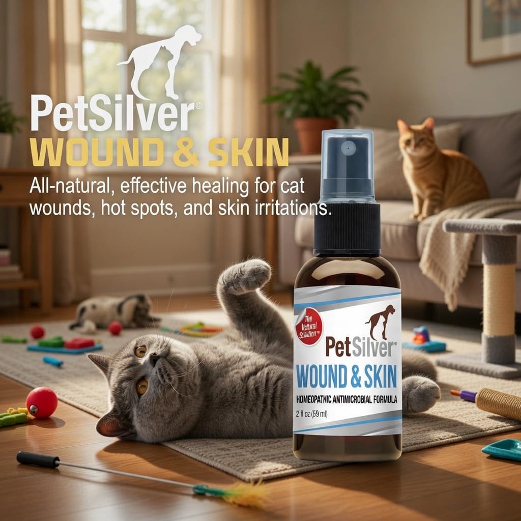 PetSilver chelated silver technology graphic demonstrates advanced healing support for irritated skin.