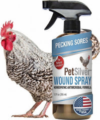 PetSilver chicken wound spray bottle shown full for poultry first aid.
