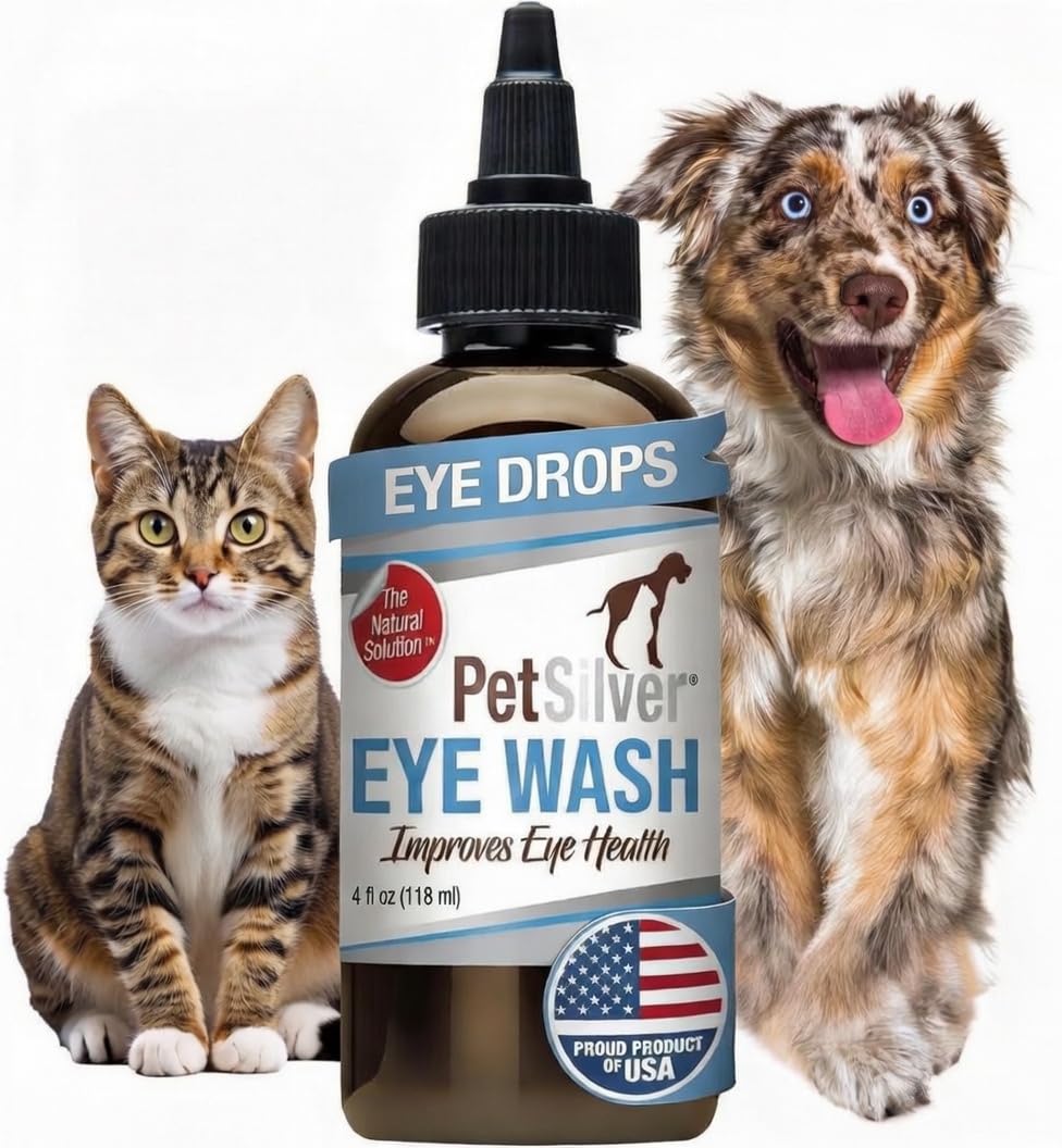 PetSilver Eye Drops bottle pour enables quick, gentle administration for dogs and cats.