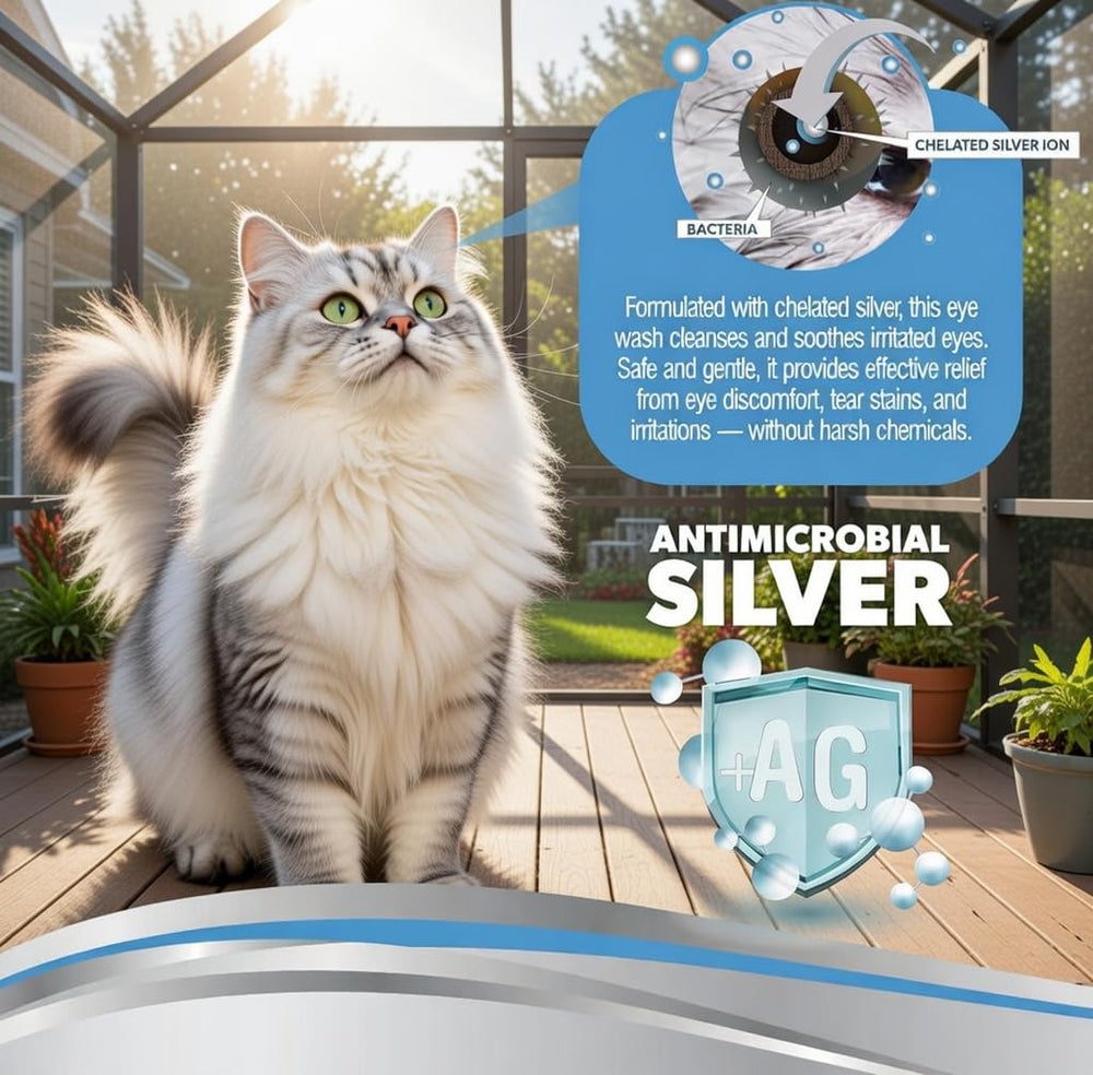 PetSilver Eye Drops sensitive-eyes shows safe formula for irritated eyes.