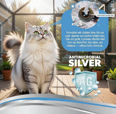 PetSilver Eye Drops sensitive-eyes shows safe formula for irritated eyes.