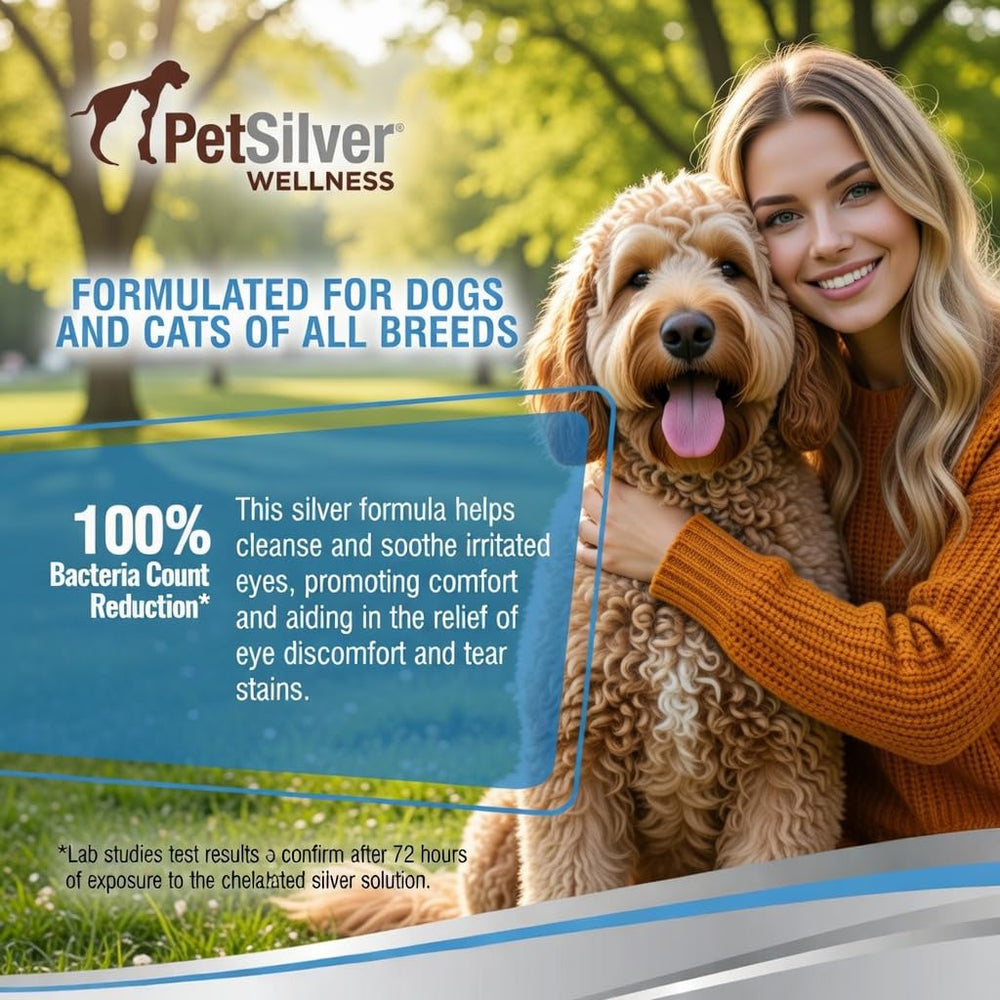 PetSilver Eye Drops tear-stain focuses on keeping the eye area clean.