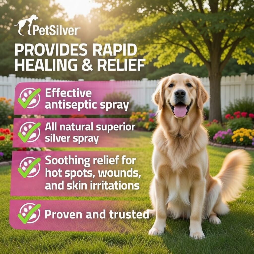 Dog hot spot treatment showing fast relief from itching with PetSilver