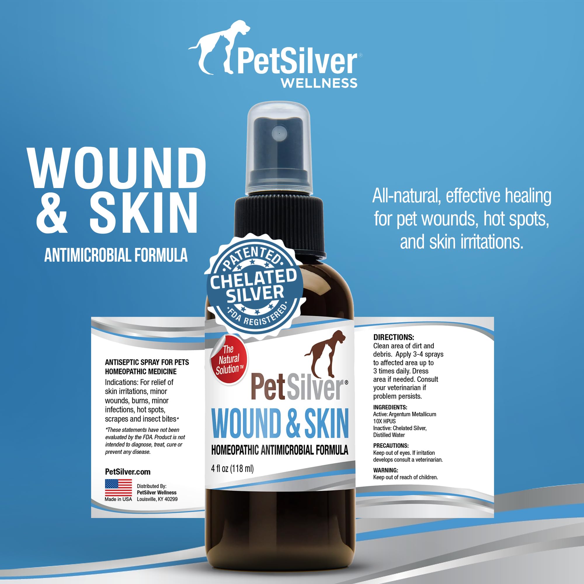 PetSilver spray applied to a small dog wound on the leg