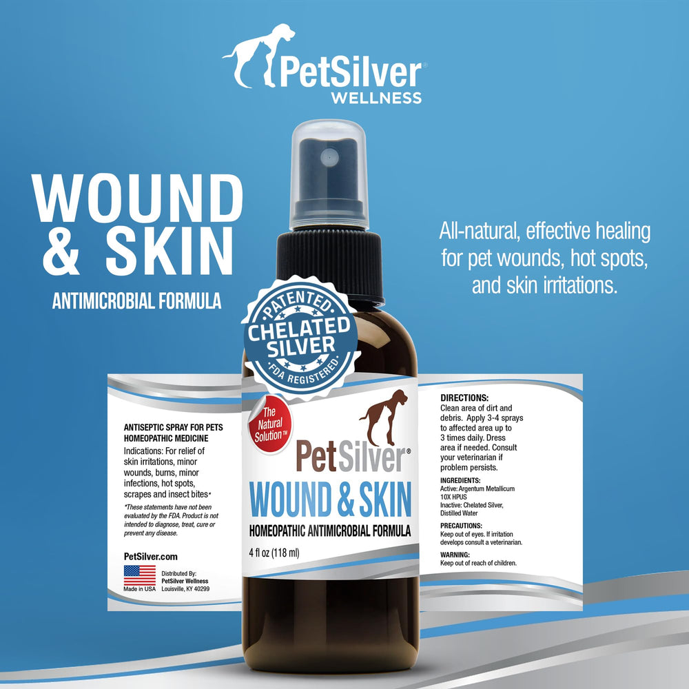 PetSilver spray applied to a small dog wound on the leg