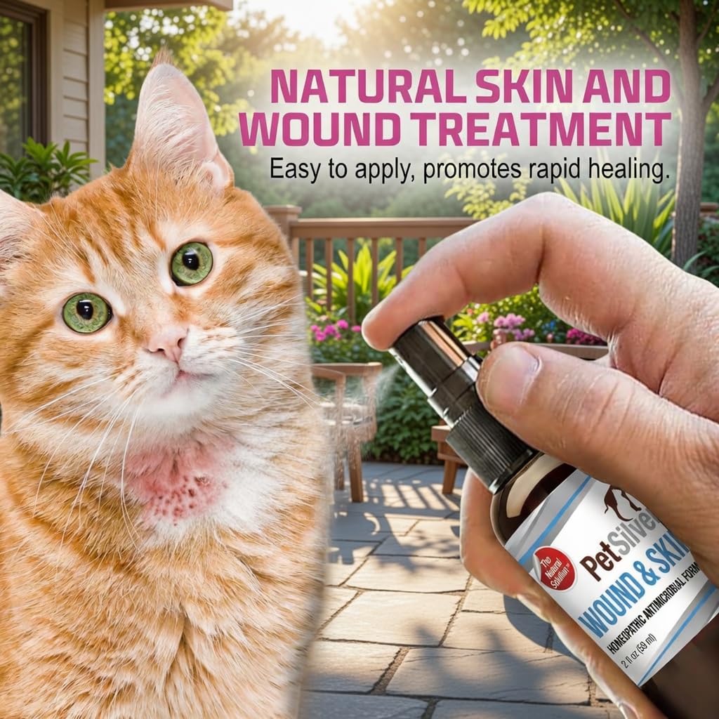 PetSilver Wound and Skin Spray applied on a cat paw for soothing care.