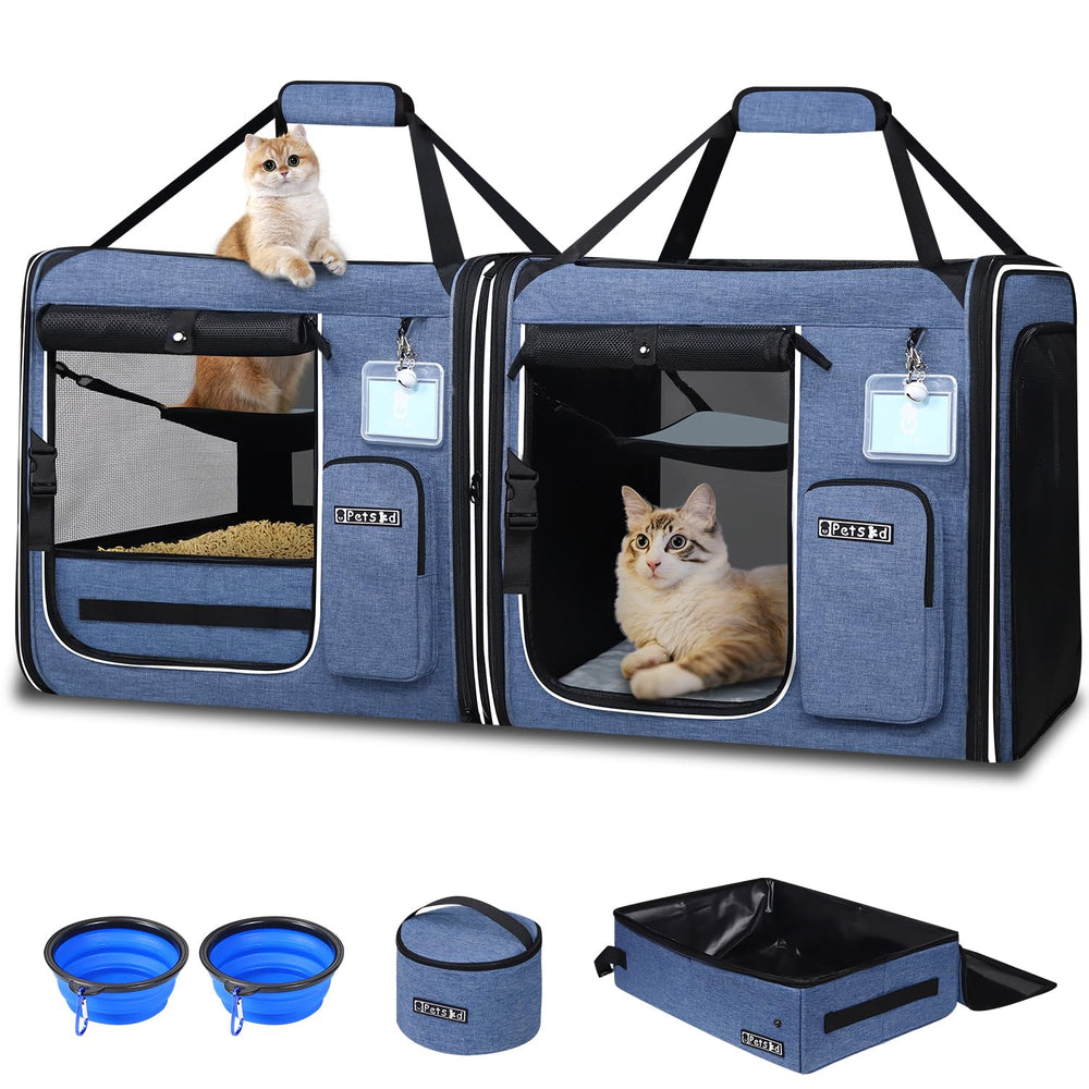 Petskd 2in1 double cat travel carrier setup shows space for two cats on the road.