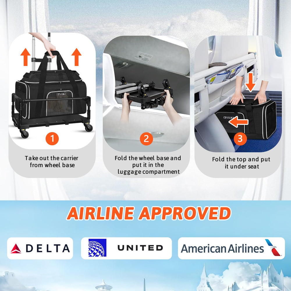 Petskd airline-approved carrier compatible with Delta United American for cabin use