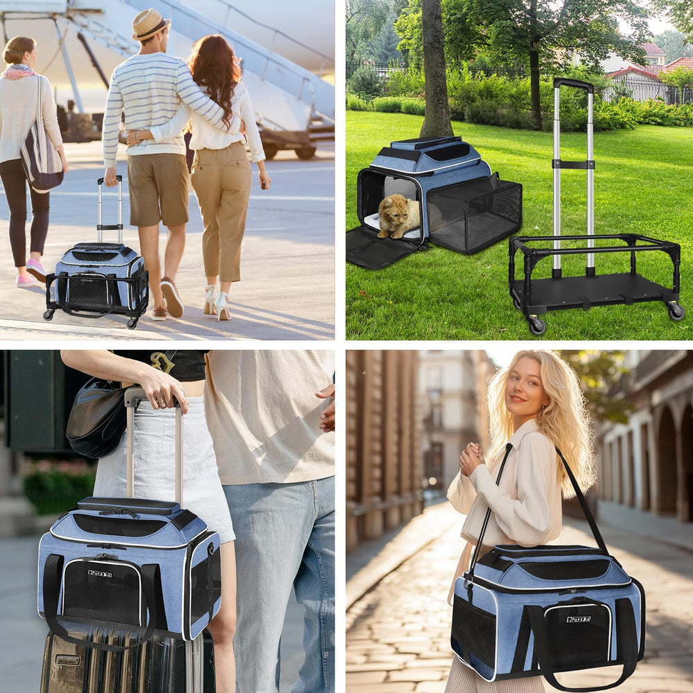 Petskd blue-soft-sided-pet-carrier showcases soft interior and breathable mesh.