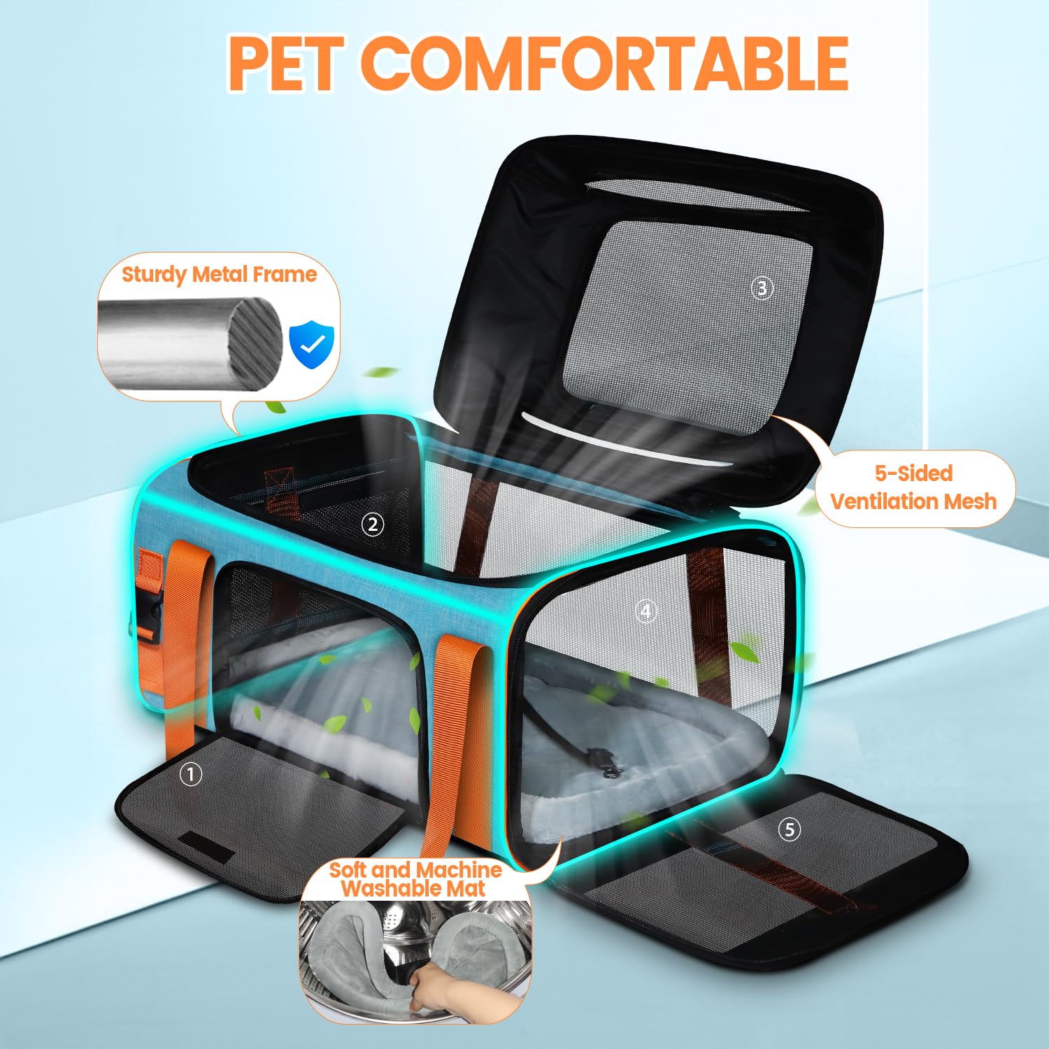Petskd built-in leash clip helps secure your pet during transit