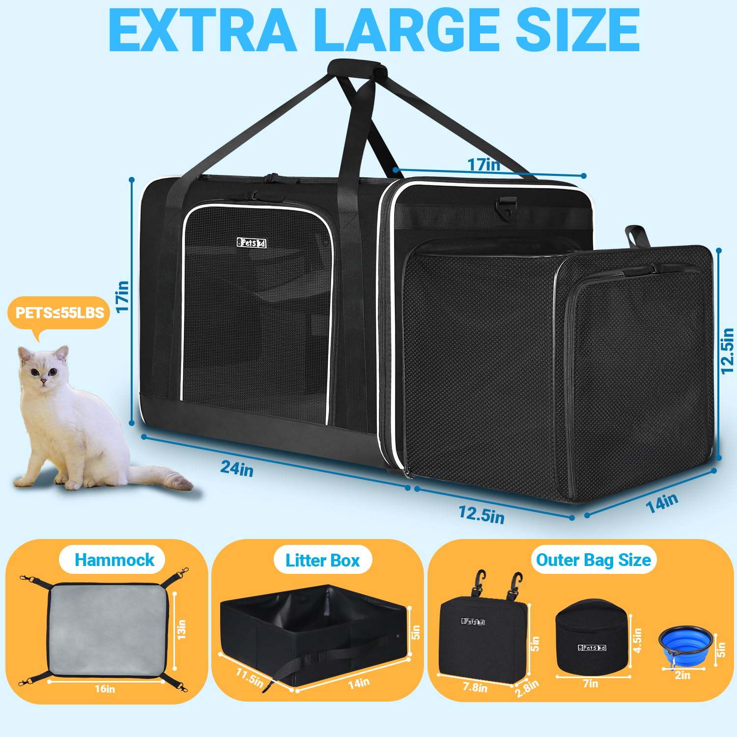 Petskd car travel cat carrier with safety harness for secure road rides.