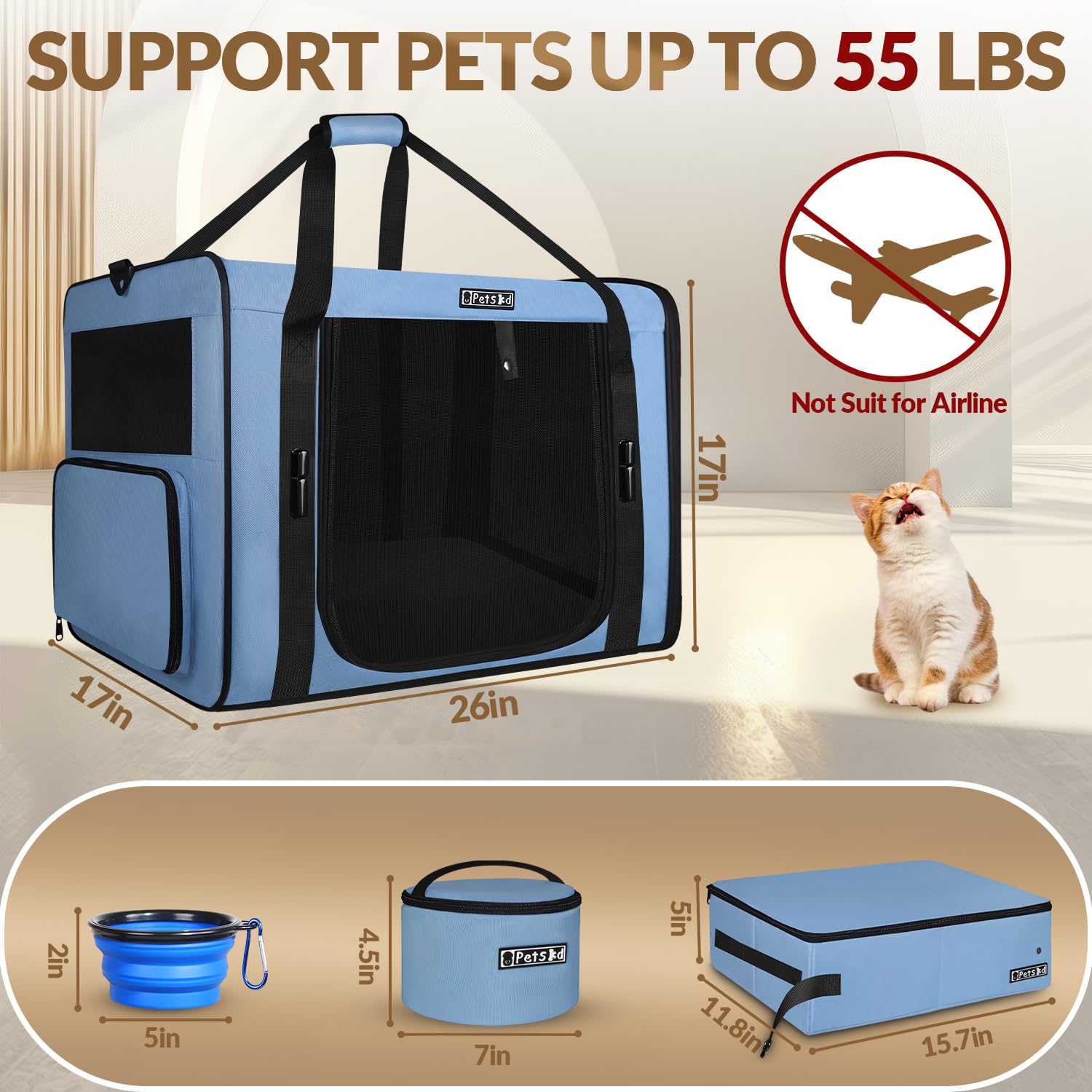 Petskd car travel carrier with seat belt buckles for secure journeys
