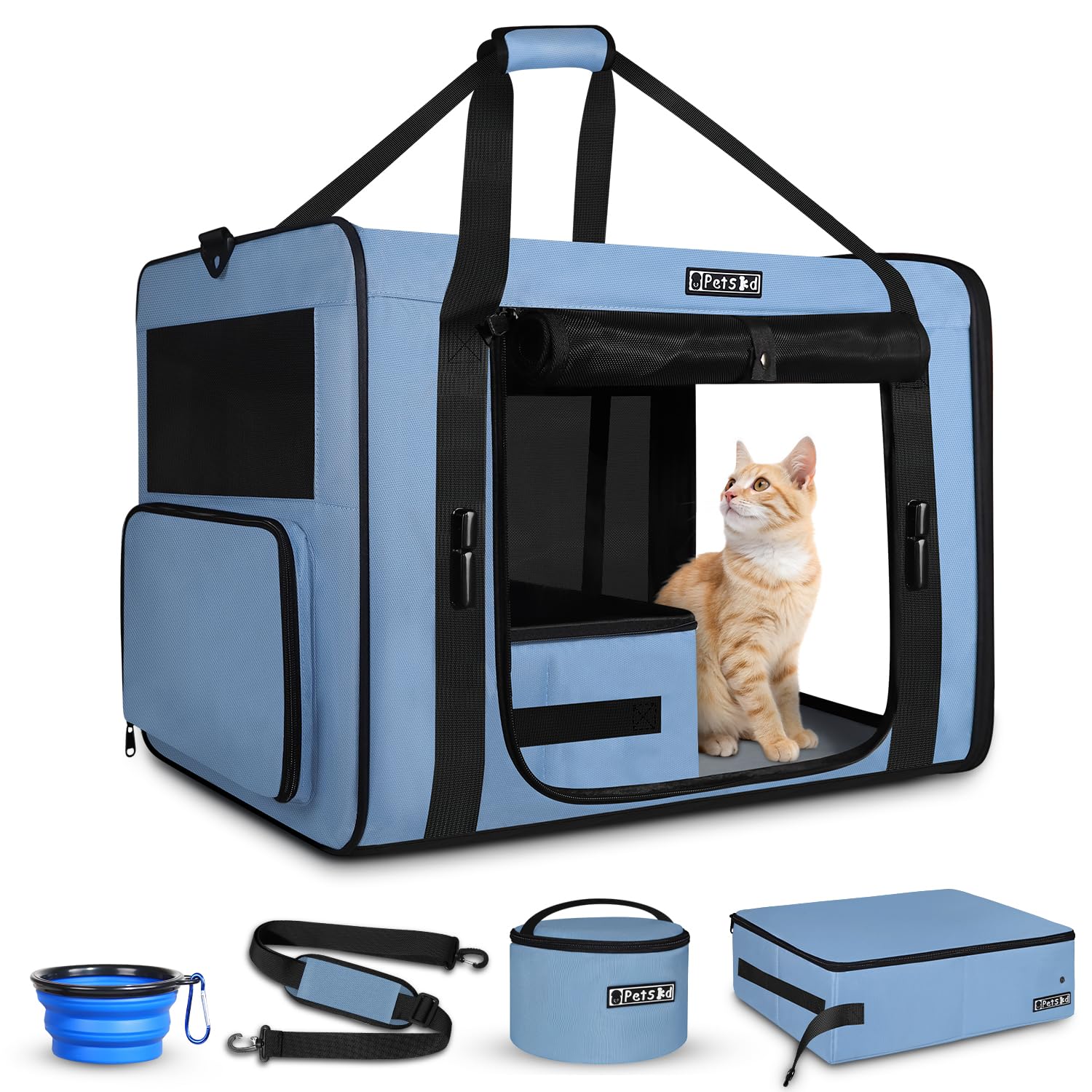 Petskd cat carrier with blue litter box for safe travel