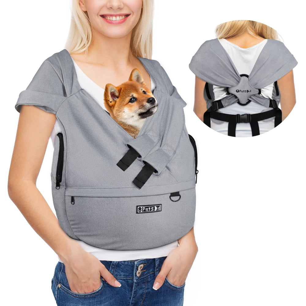 Petskd dog sling front view with two buckles for secure support