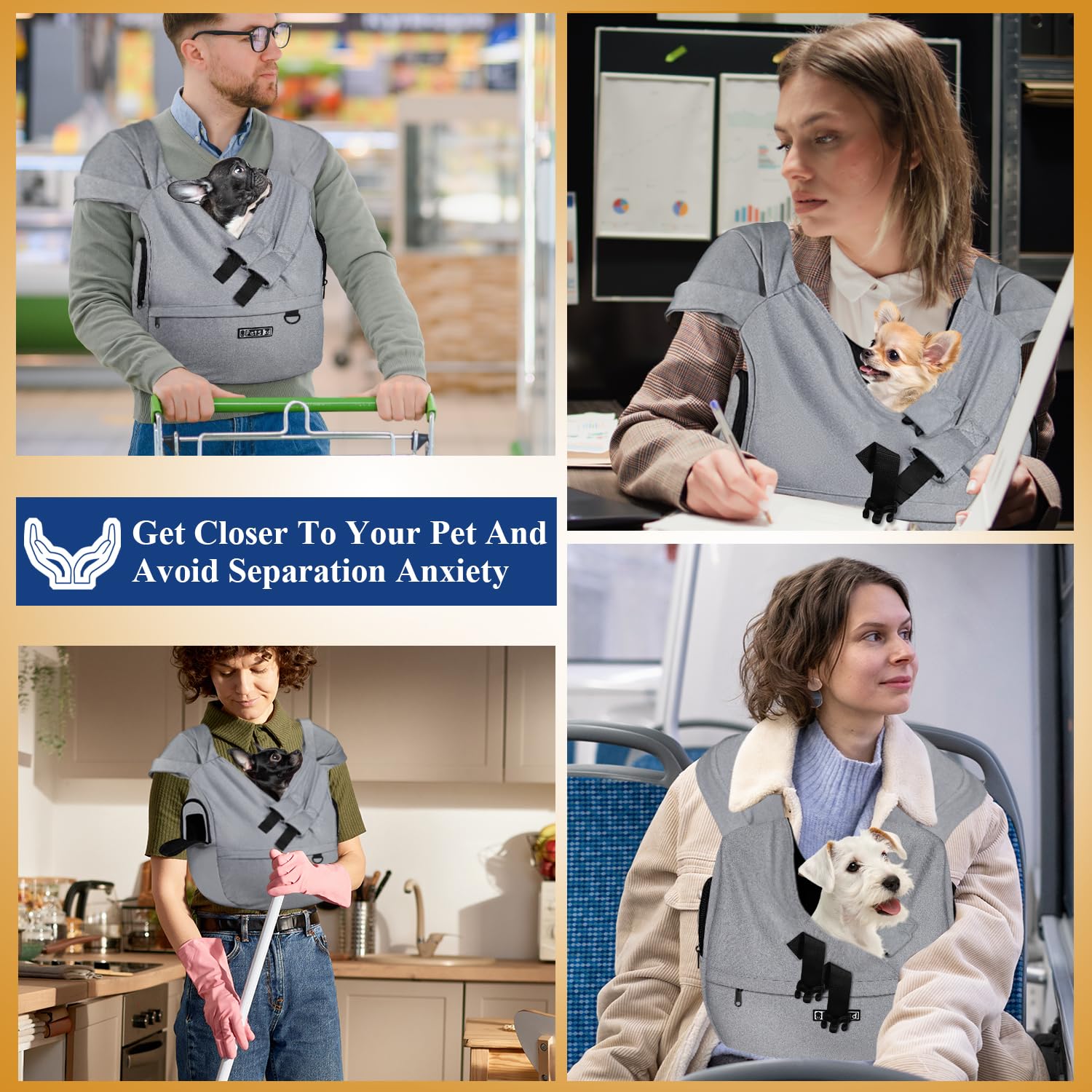 Petskd dog sling soft lining reduces noise for calmer outings