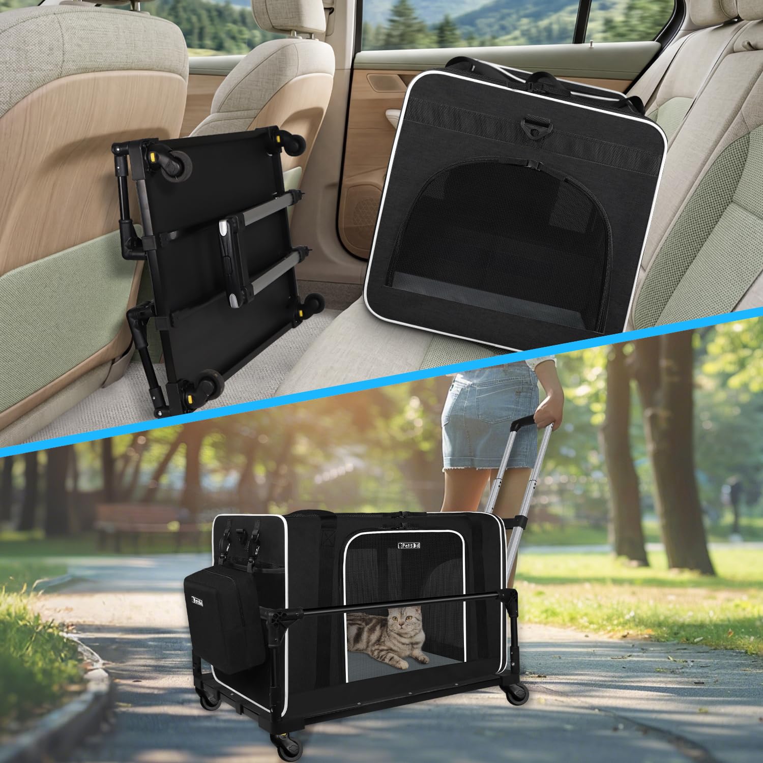 Petskd extralarge cat carrier measures 24x17x17 to fit large or two small cats.