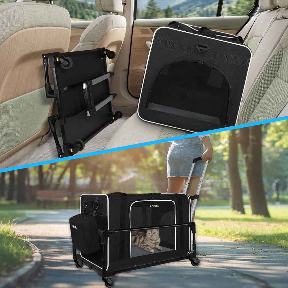 Petskd extralarge cat carrier measures 24x17x17 to fit large or two small cats.