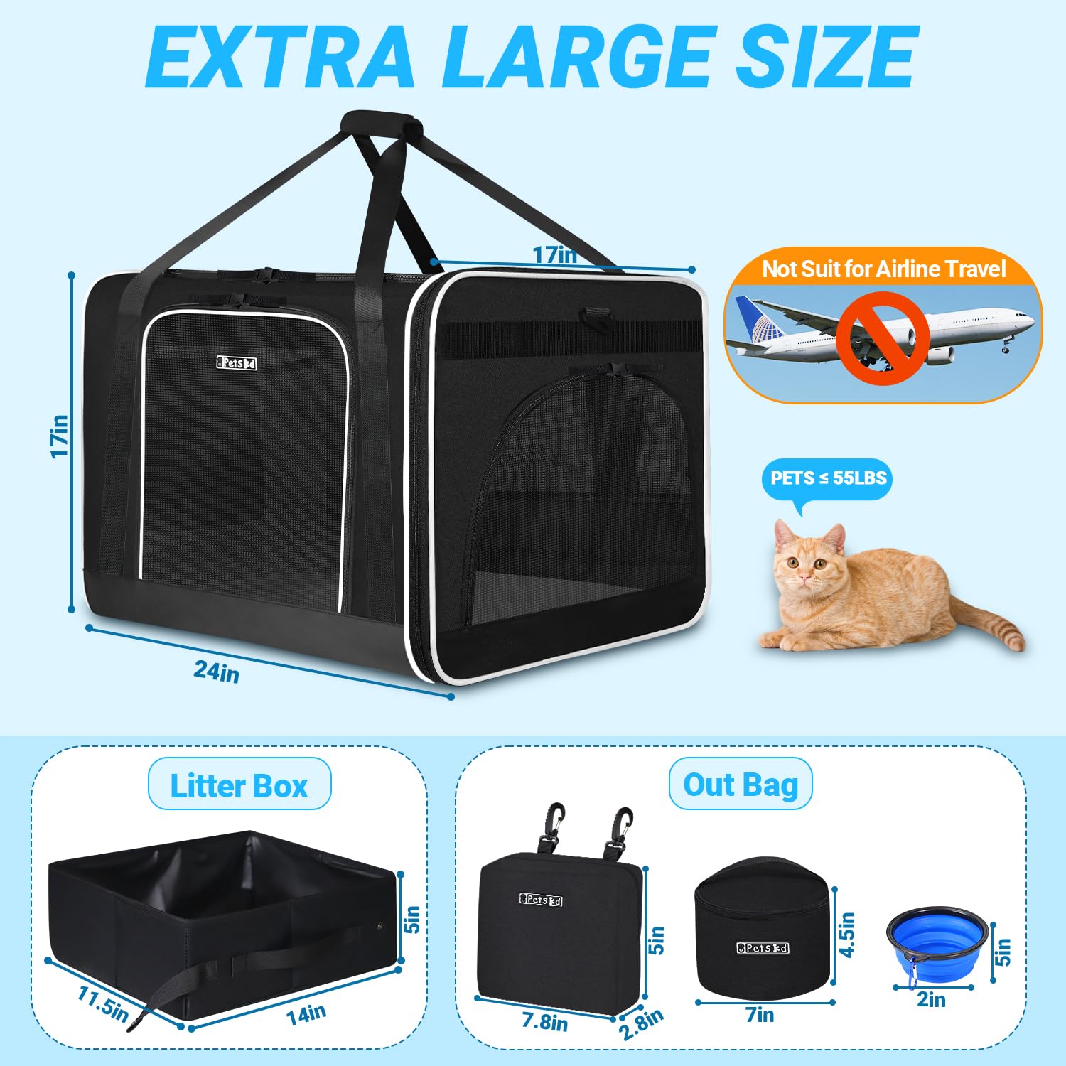 Petskd extralarge cat carrier folding design simplifies storage after trips.