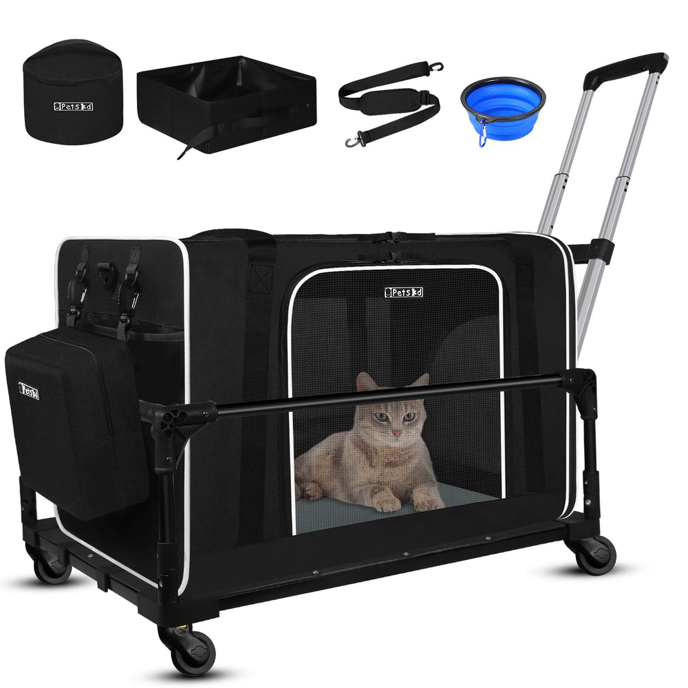 Petskd extralarge cat carrier with wheels enables smooth travel on any surface.