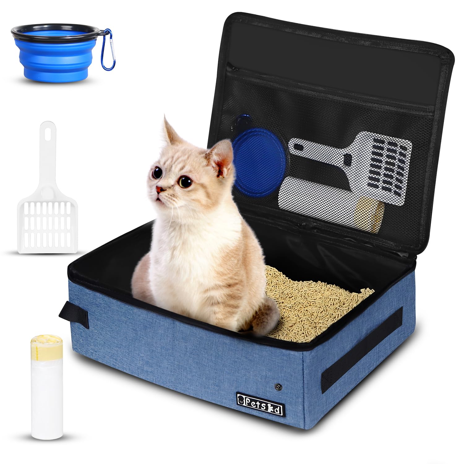 Petskd portable cat travel litter box in blue for on-the-go use