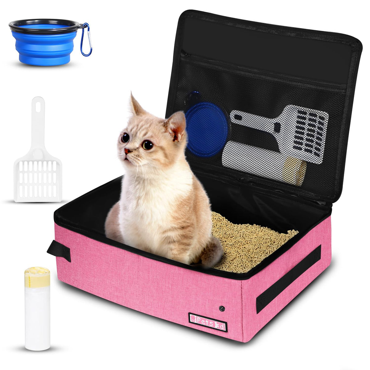 Petskd portable cat travel litter box with lid for tidy car trips