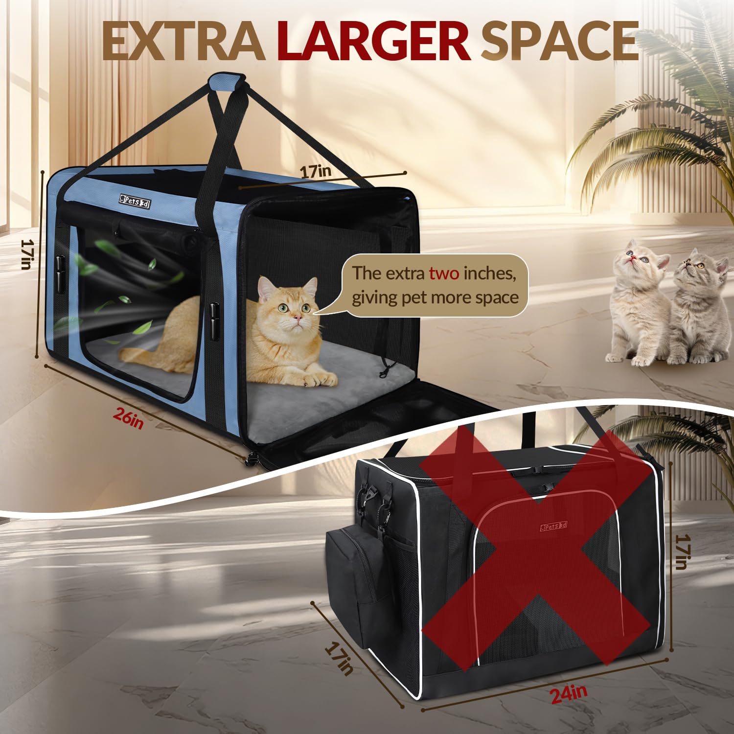 Petskd soft sided carrier with ample ventilation for comfort