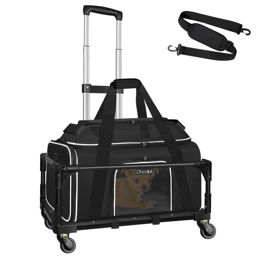 Petskd top-expandable pet carrier underseat with wheels for travel